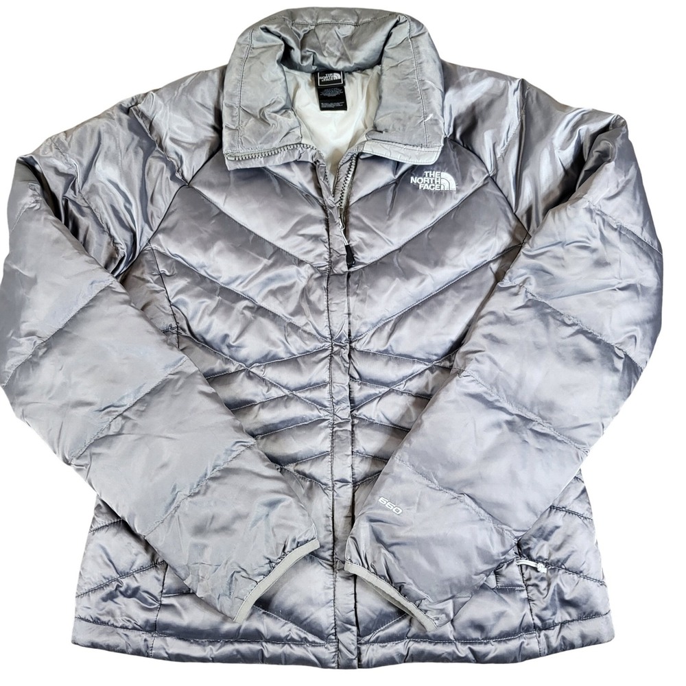 The North Face Womens 650 Down Puffer Jacket Gray Medium‎ Quilted Coat - Picture 2 of 11